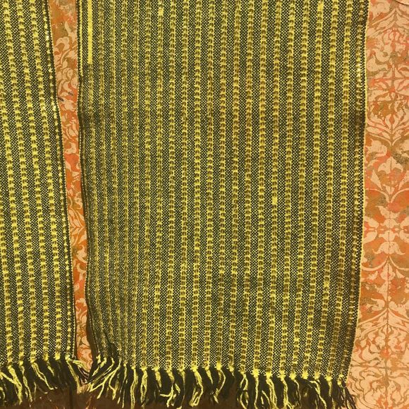 Vintage Mexican 1950s Yellow & Black Striped Weaving with Sequins - Picture 8 of 10